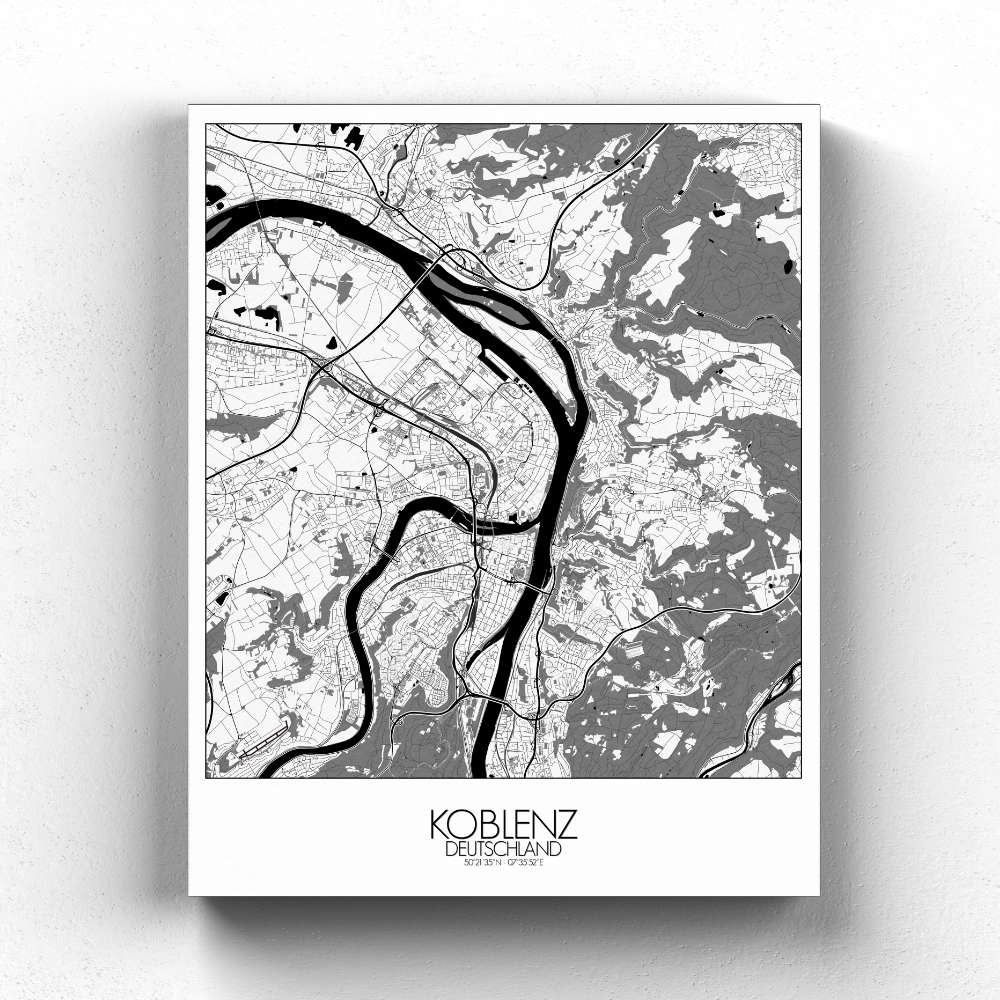 Mapospheres Koblenz Black and White full page design canvas city map