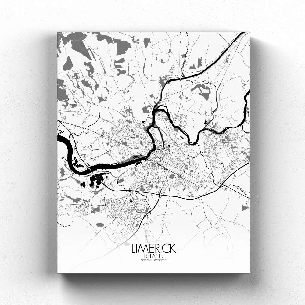 Mapospheres Limerick Black and White full page design canvas city map