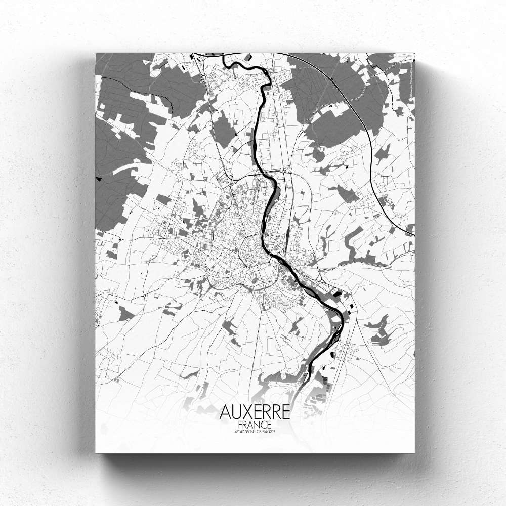 Mapospheres Auxerre Black and White full page design canvas city map