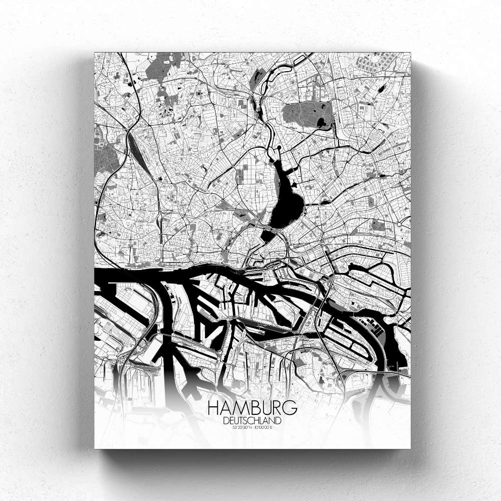 Mapospheres Hamburg Black and White full page design canvas city map