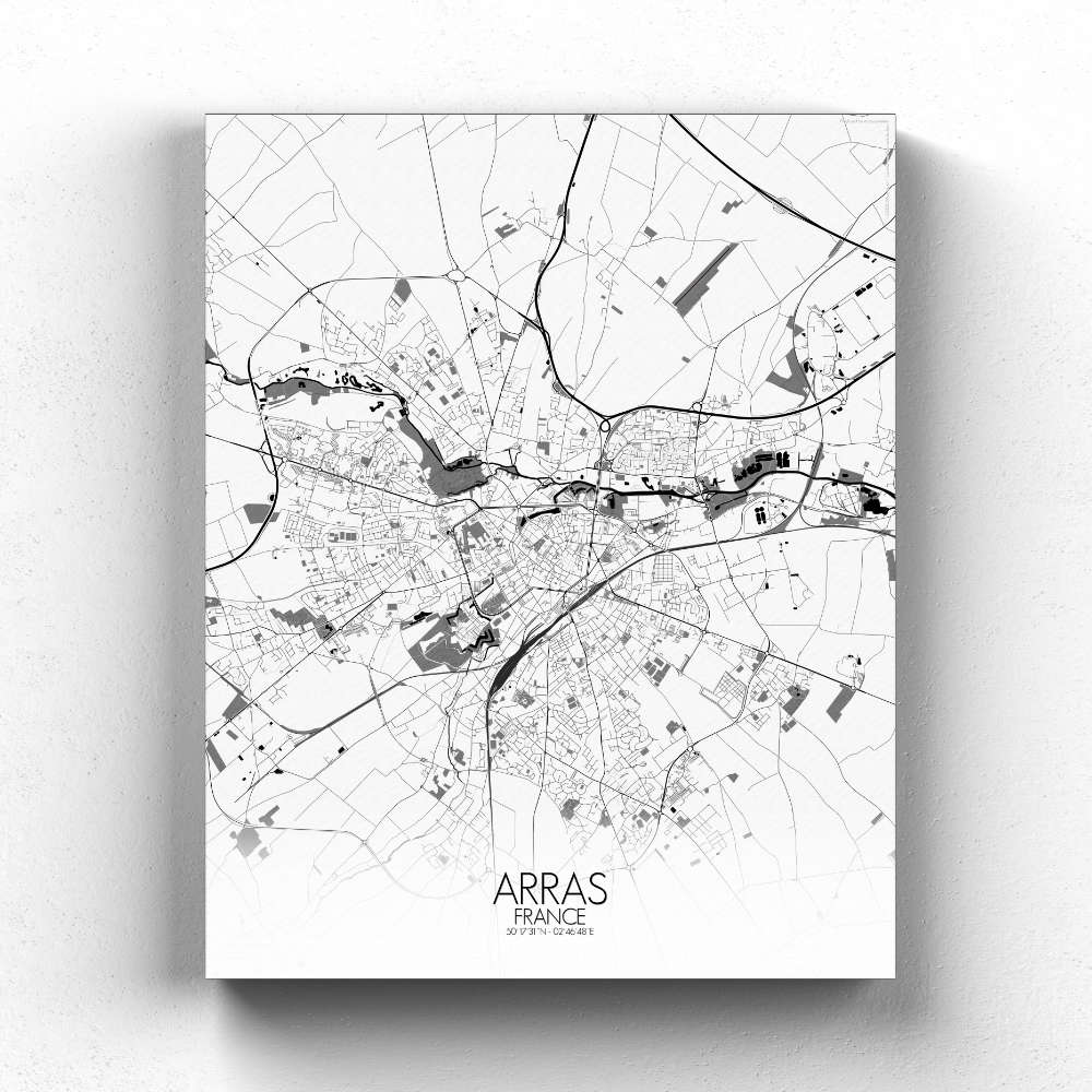 Mapospheres Arras Black and White full page design canvas city map