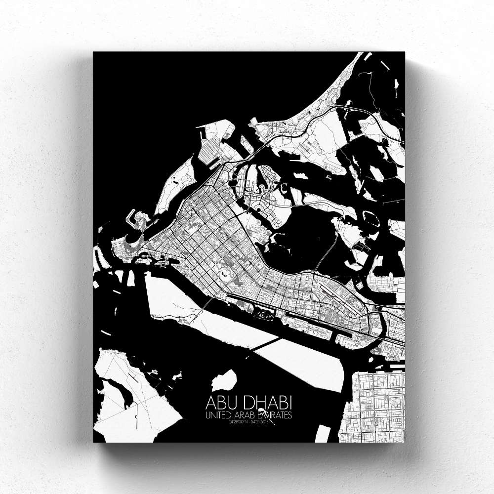 Mapospheres Abu Dhabi Black and White full page design canvas city map