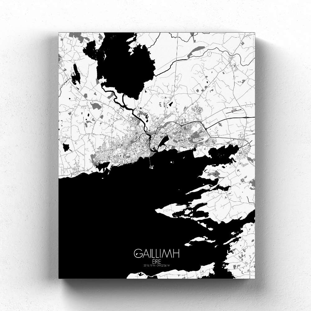Mapospheres Galway Black and White full page design canvas city map