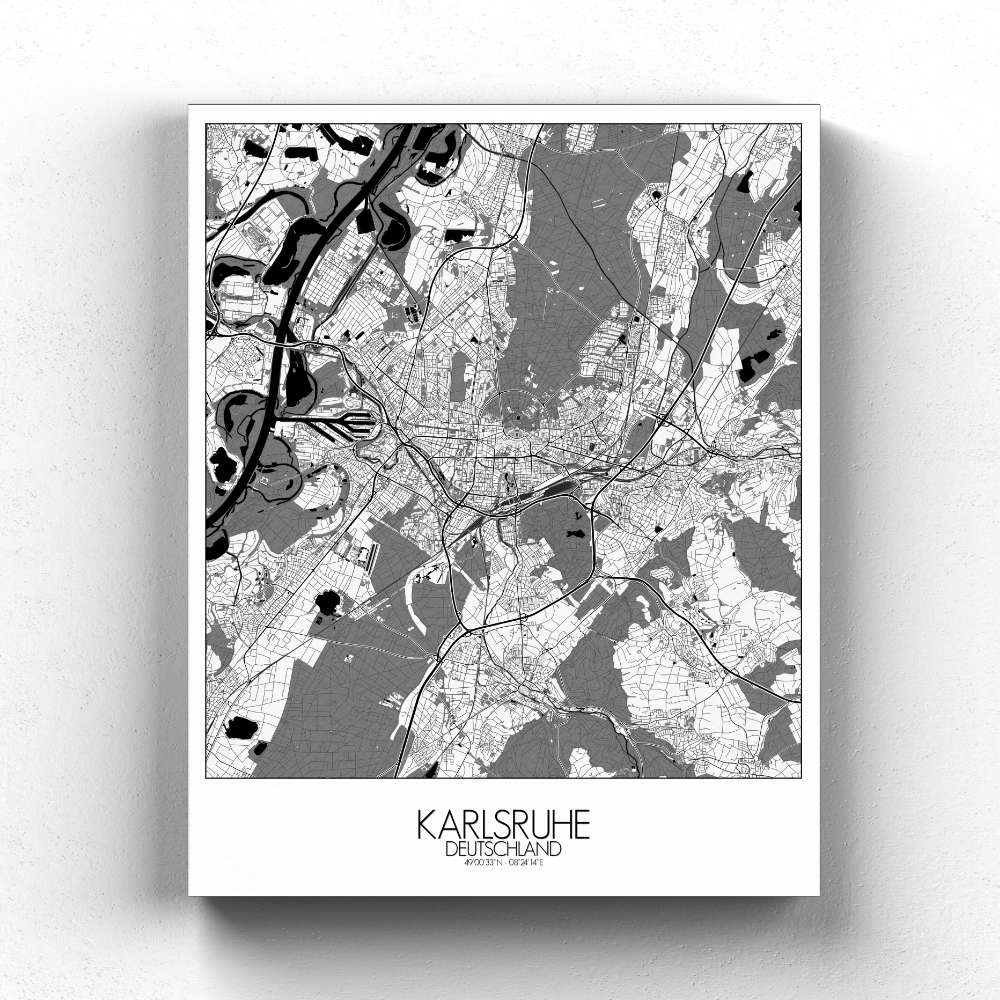 Mapospheres Karlsruhe Black and White full page design canvas city map