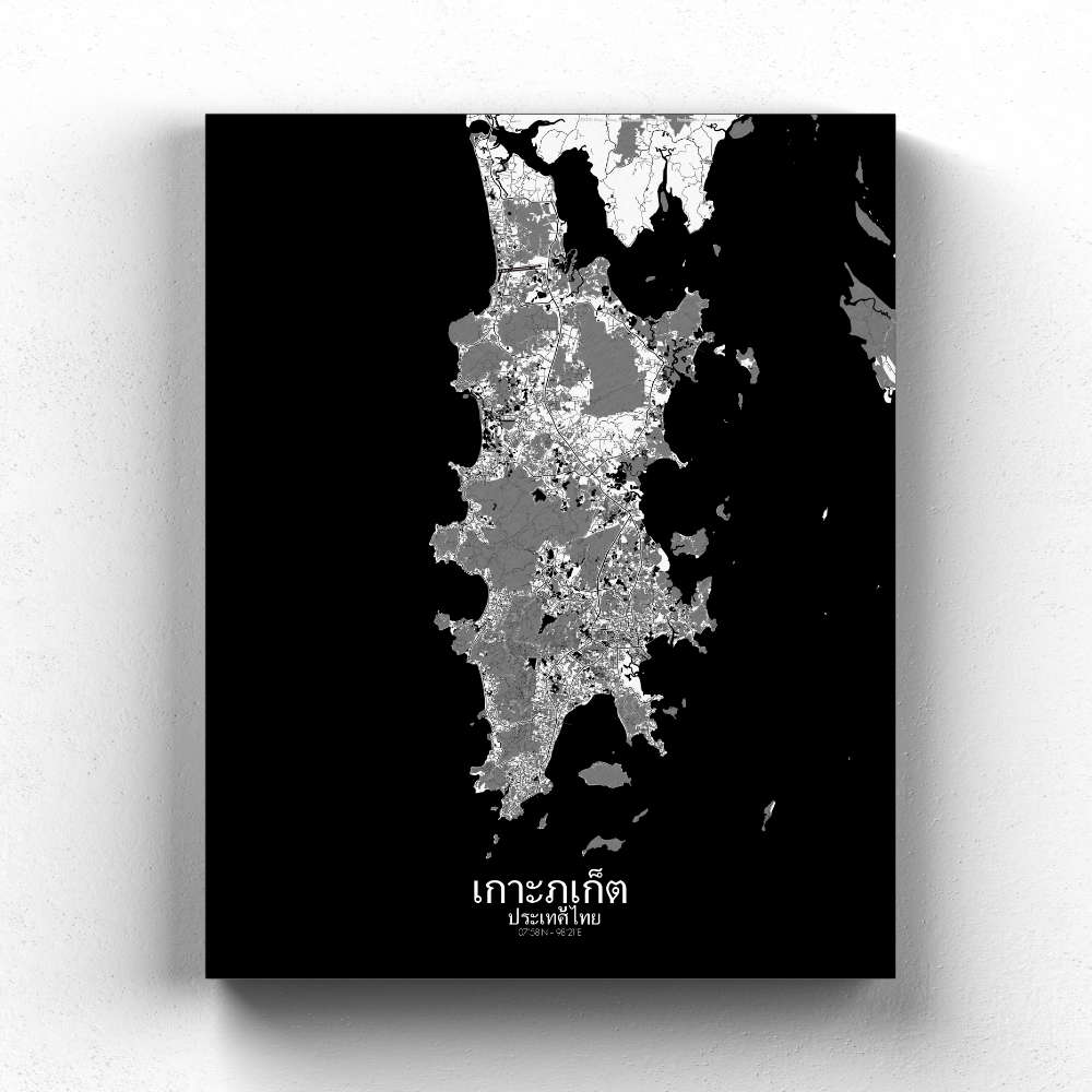 Mapospheres Phuket Black and White full page design canvas city map