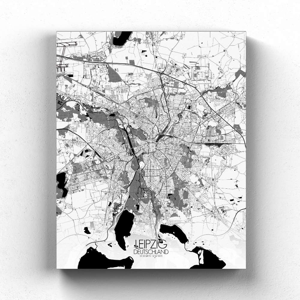 Mapospheres Leipzig Black and White full page design canvas city map