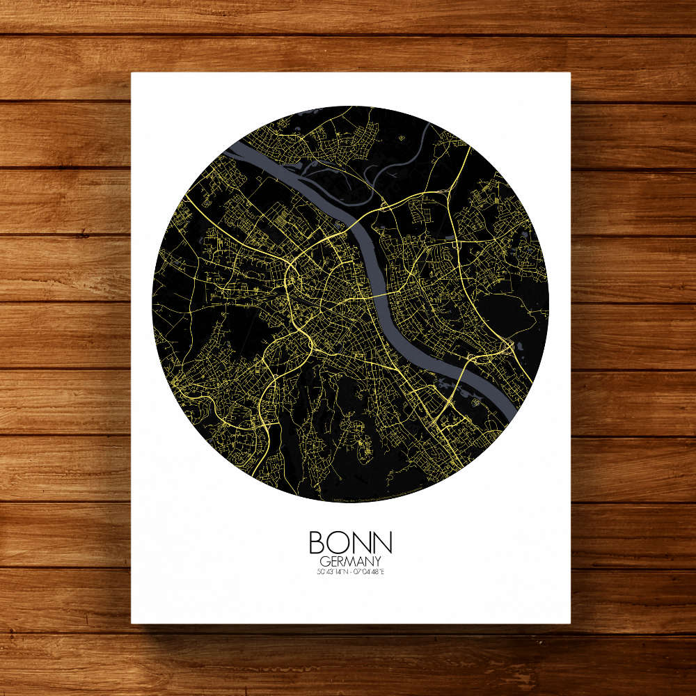 Mapospheres Bonn Night round shape design canvas city map