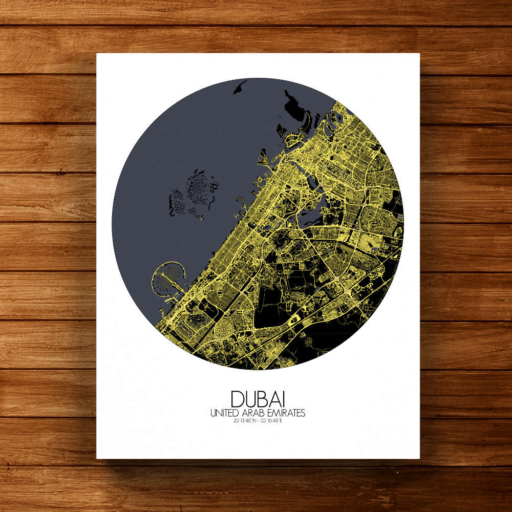 Mapospheres Dubai Night round shape design canvas city map