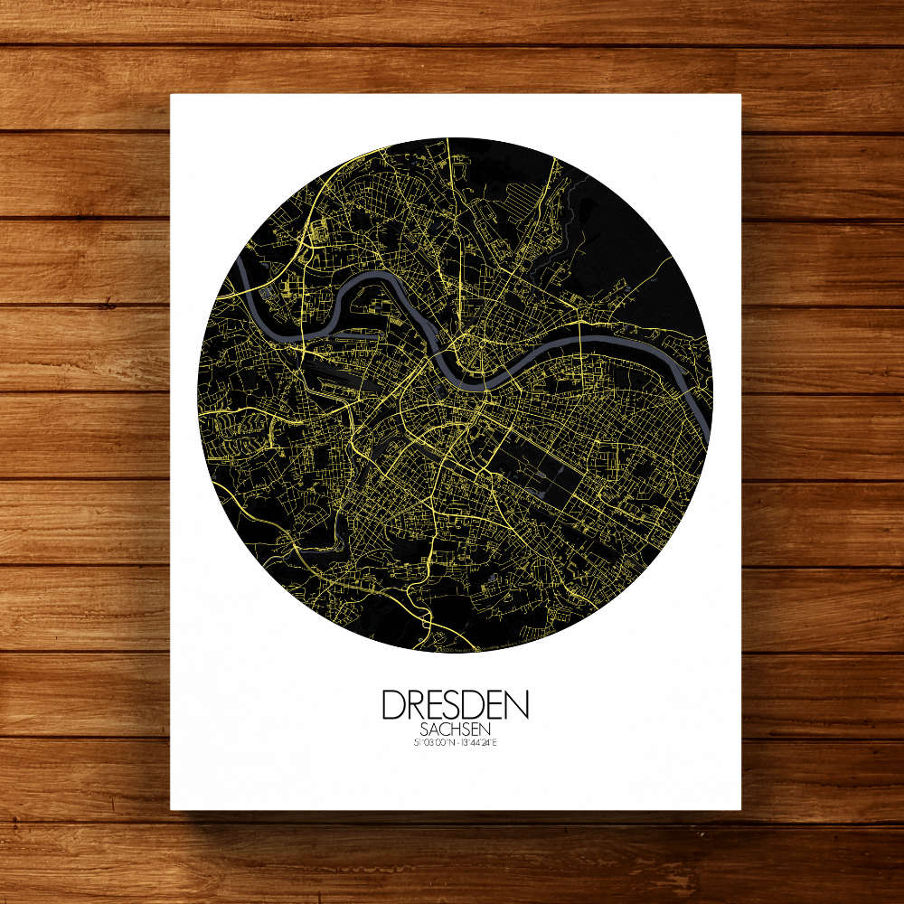 Mapospheres Dresden Night round shape design canvas city map