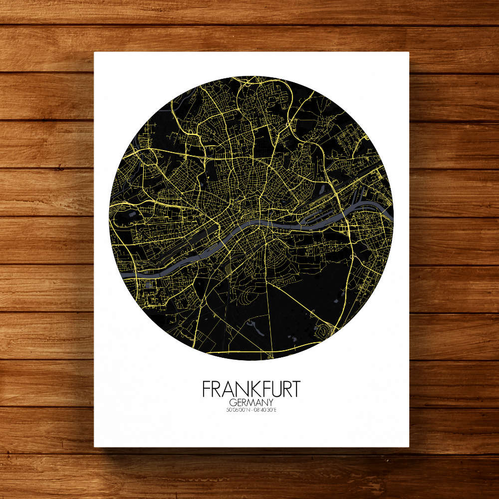 Mapospheres Frankfurt Night round shape design canvas city map