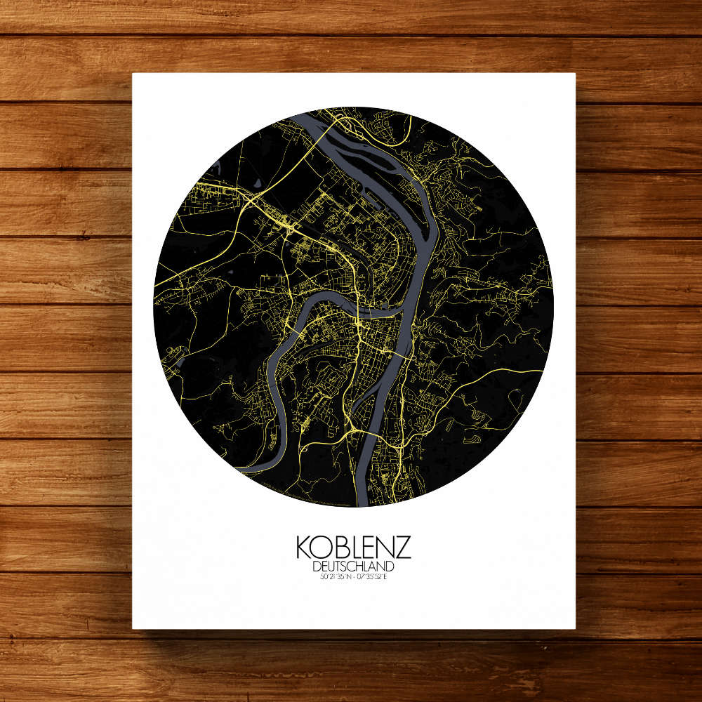 Mapospheres Koblenz Night round shape design canvas city map