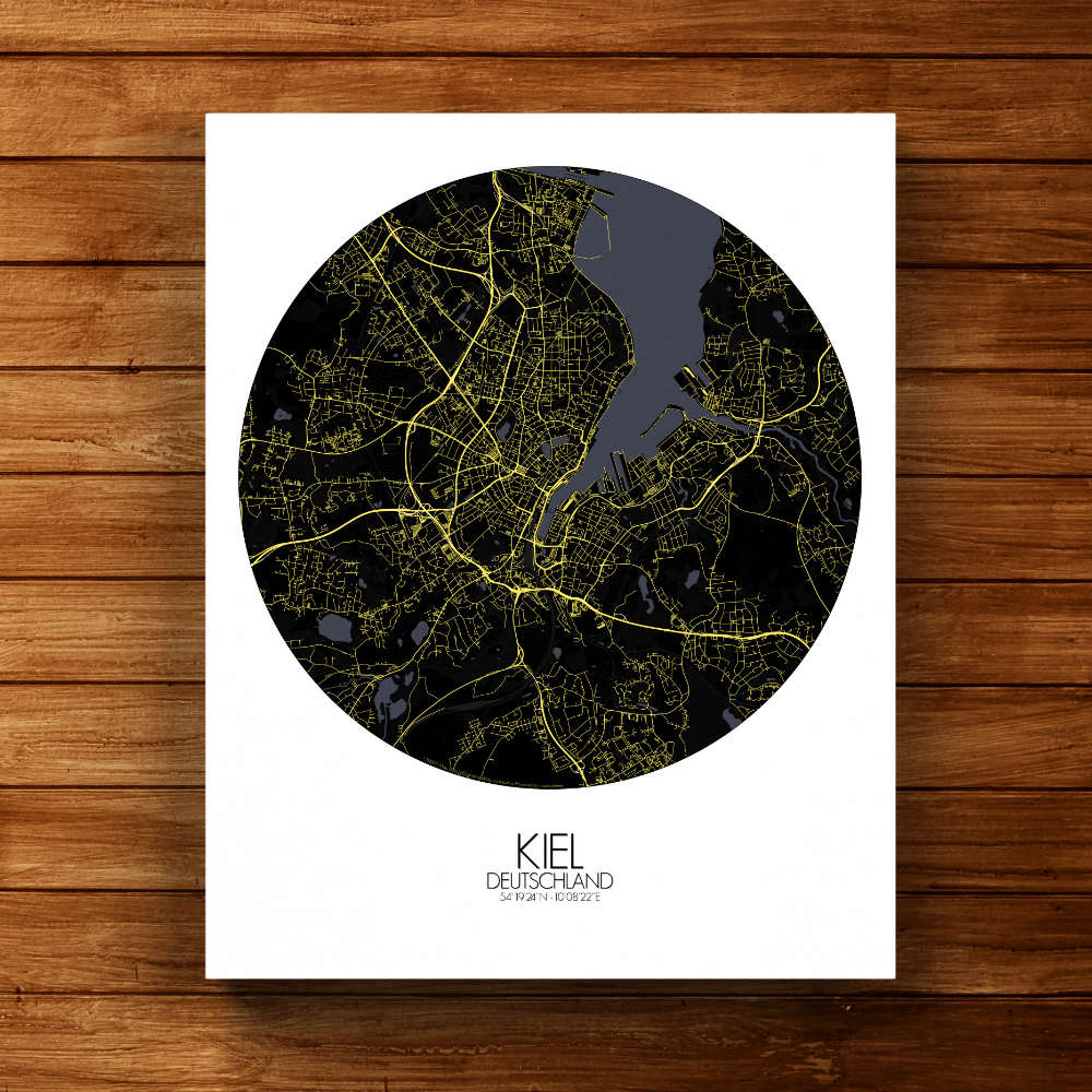 Mapospheres Kiel Night round shape design canvas city map