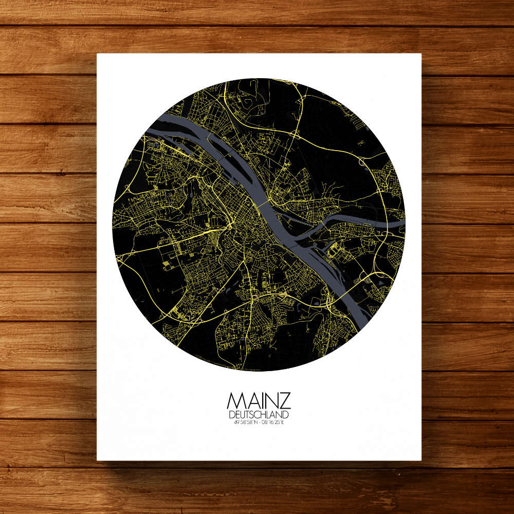 Mapospheres Mainz Night round shape design canvas city map