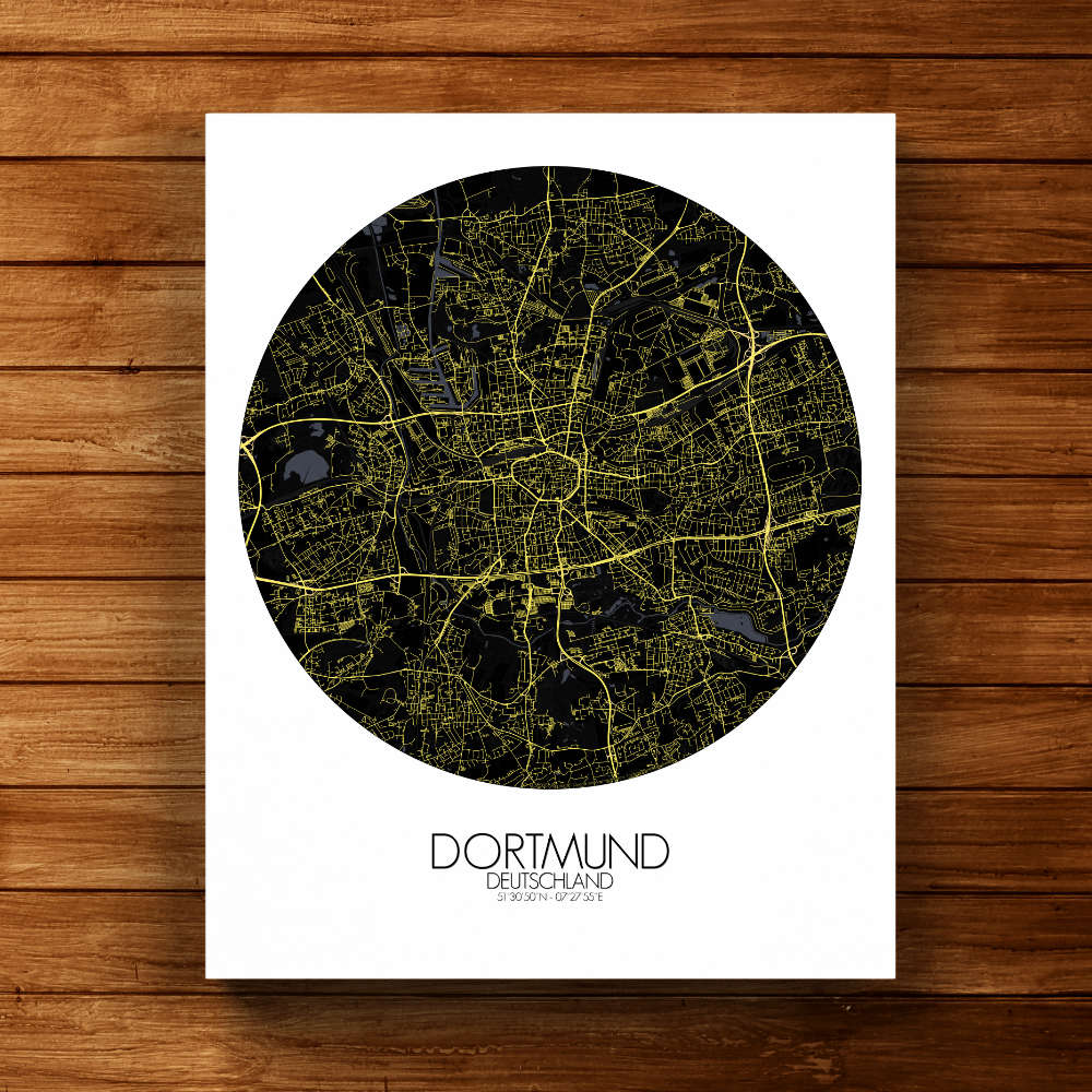 Mapospheres Dortmund Night round shape design canvas city map