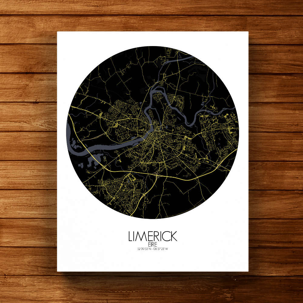Mapospheres Limerick Night round shape design canvas city map