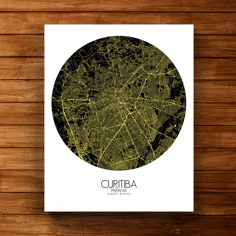 Mapospheres Curitiba Night round shape design canvas city map