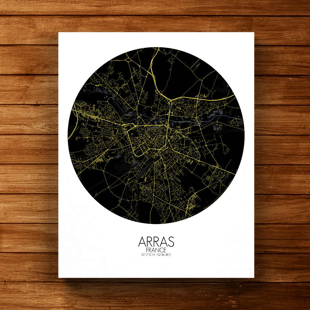 Mapospheres Arras Night round shape design canvas city map