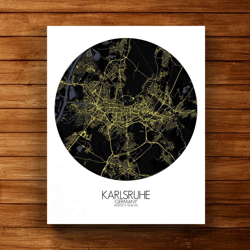 Mapospheres Karlsruhe Night round shape design canvas city map