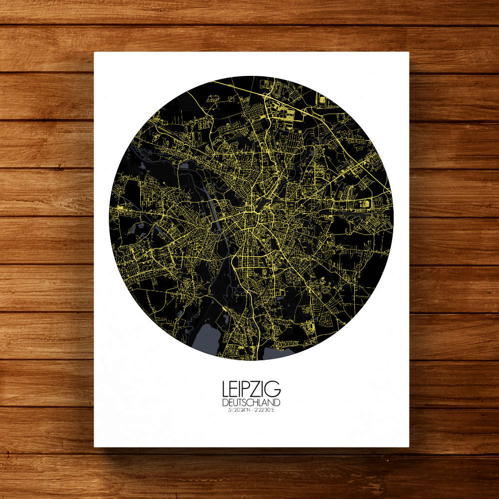 Mapospheres Leipzig Night round shape design canvas city map