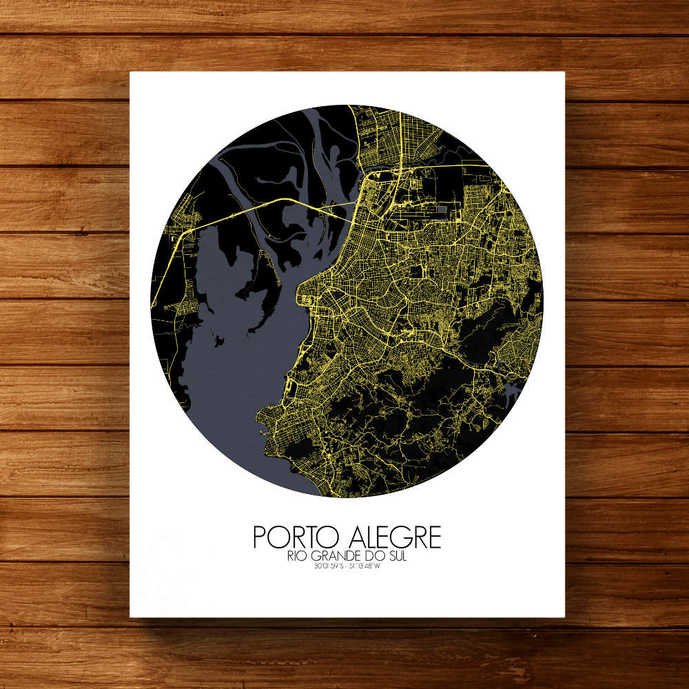 Mapospheres Porto Alegre Night round shape design canvas city map