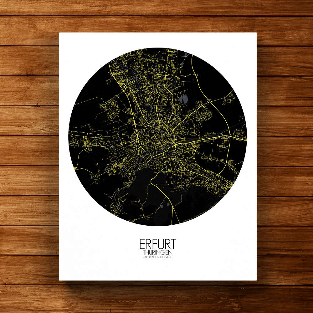 Mapospheres Erfurt Night round shape design canvas city map