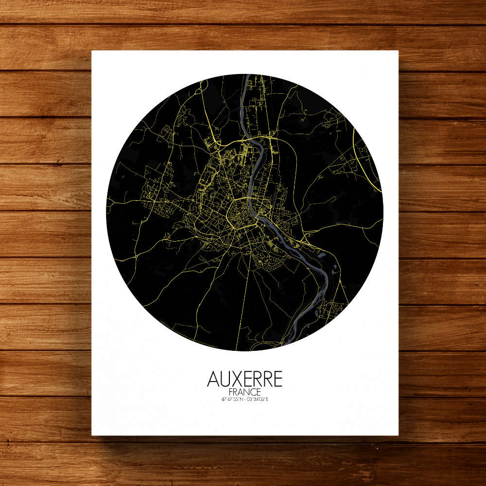 Mapospheres Auxerre Night round shape design canvas city map