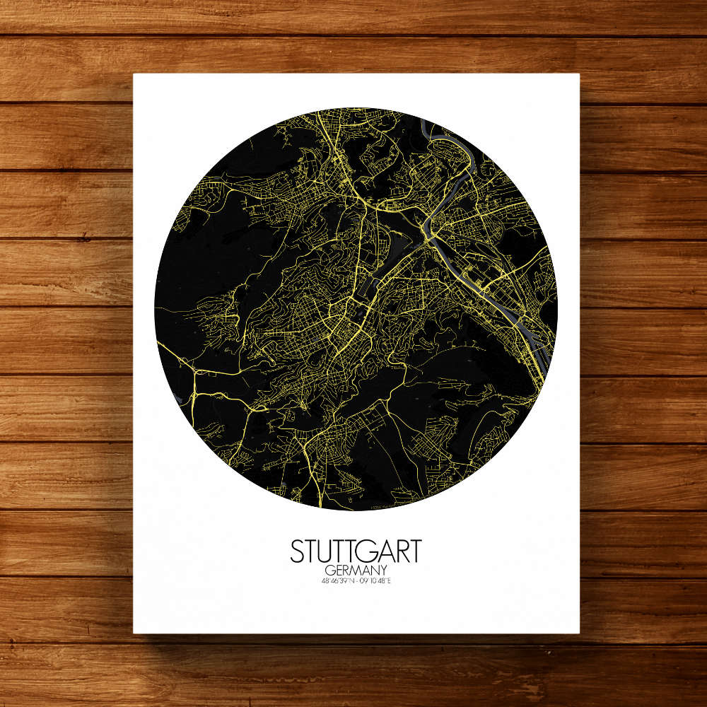 Mapospheres Stuttgart Night round shape design canvas city map