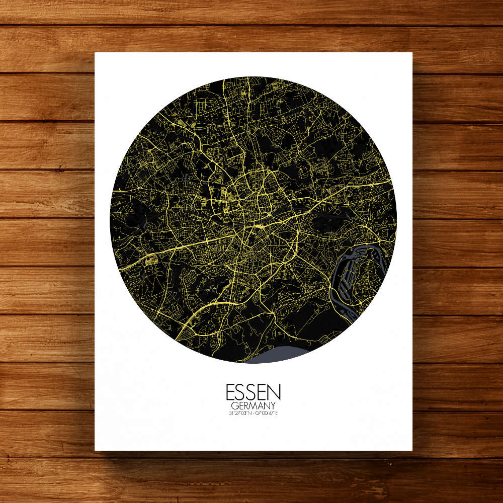 Mapospheres Essen Night round shape design canvas city map