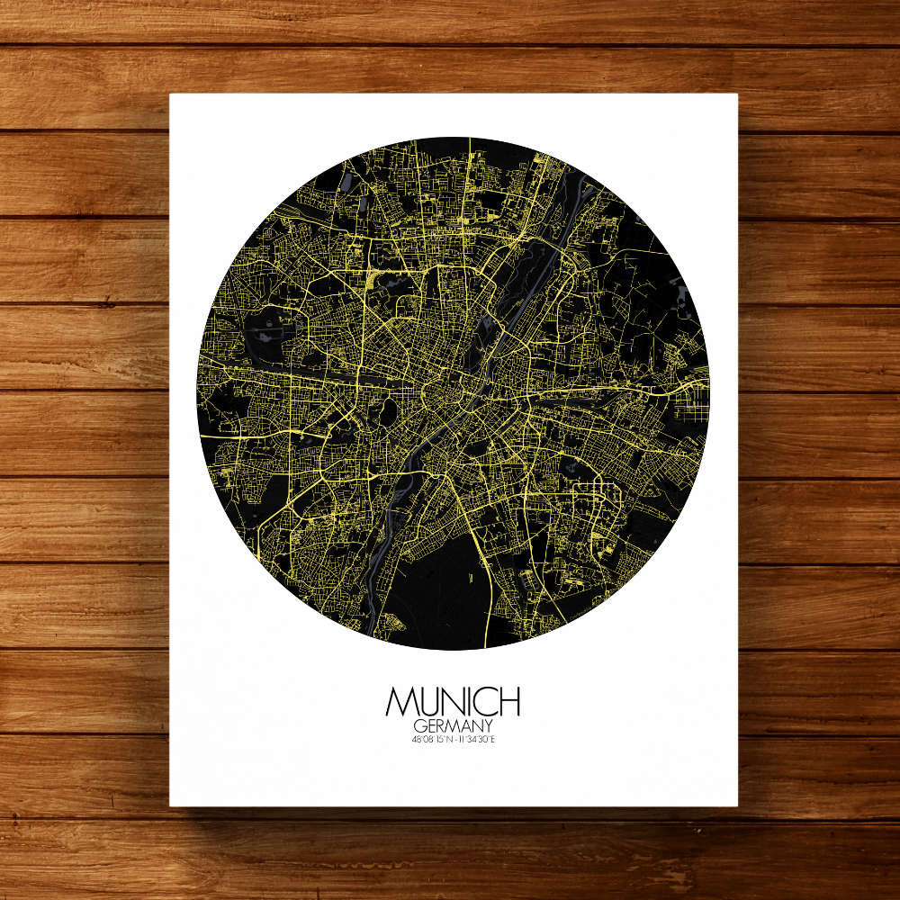 Mapospheres Munich Night round shape design canvas city map