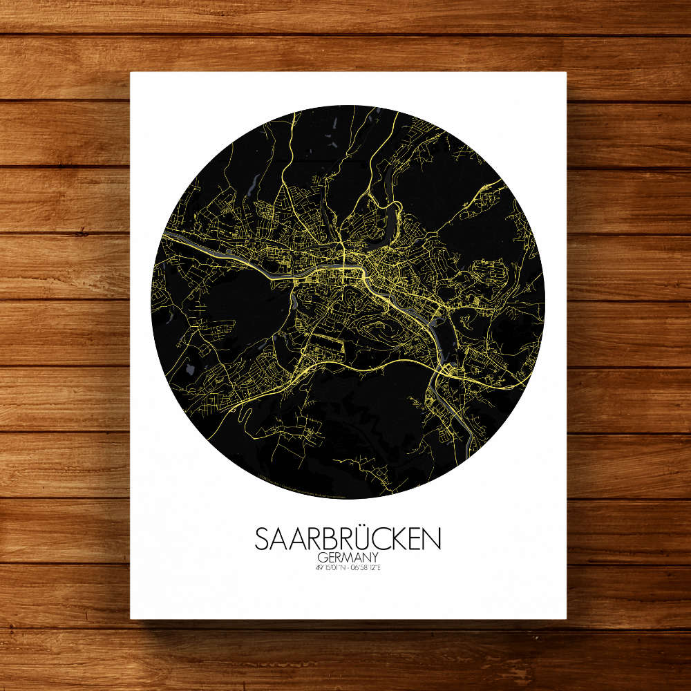 Mapospheres Saarbrucken Night round shape design canvas city map