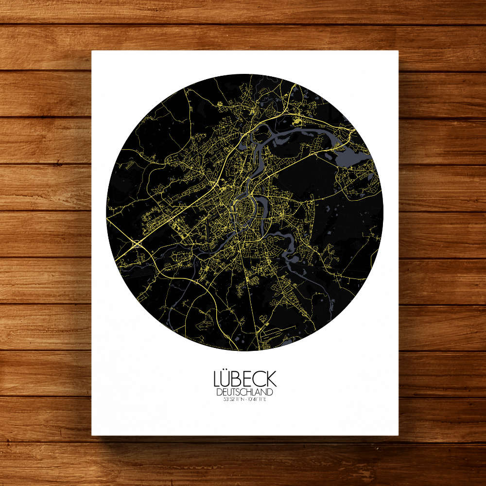 Mapospheres Lubeck Night round shape design canvas city map
