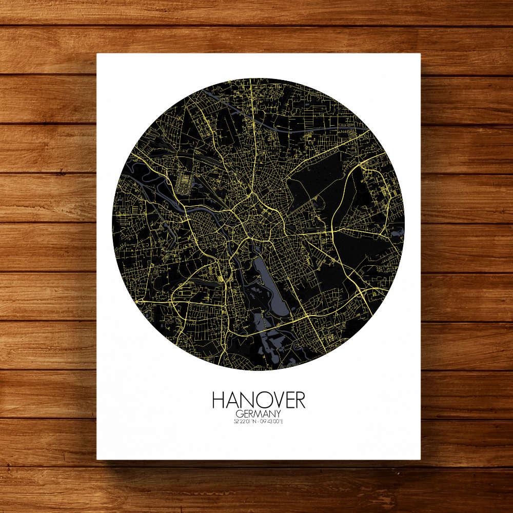 Mapospheres Hanover Night round shape design canvas city map