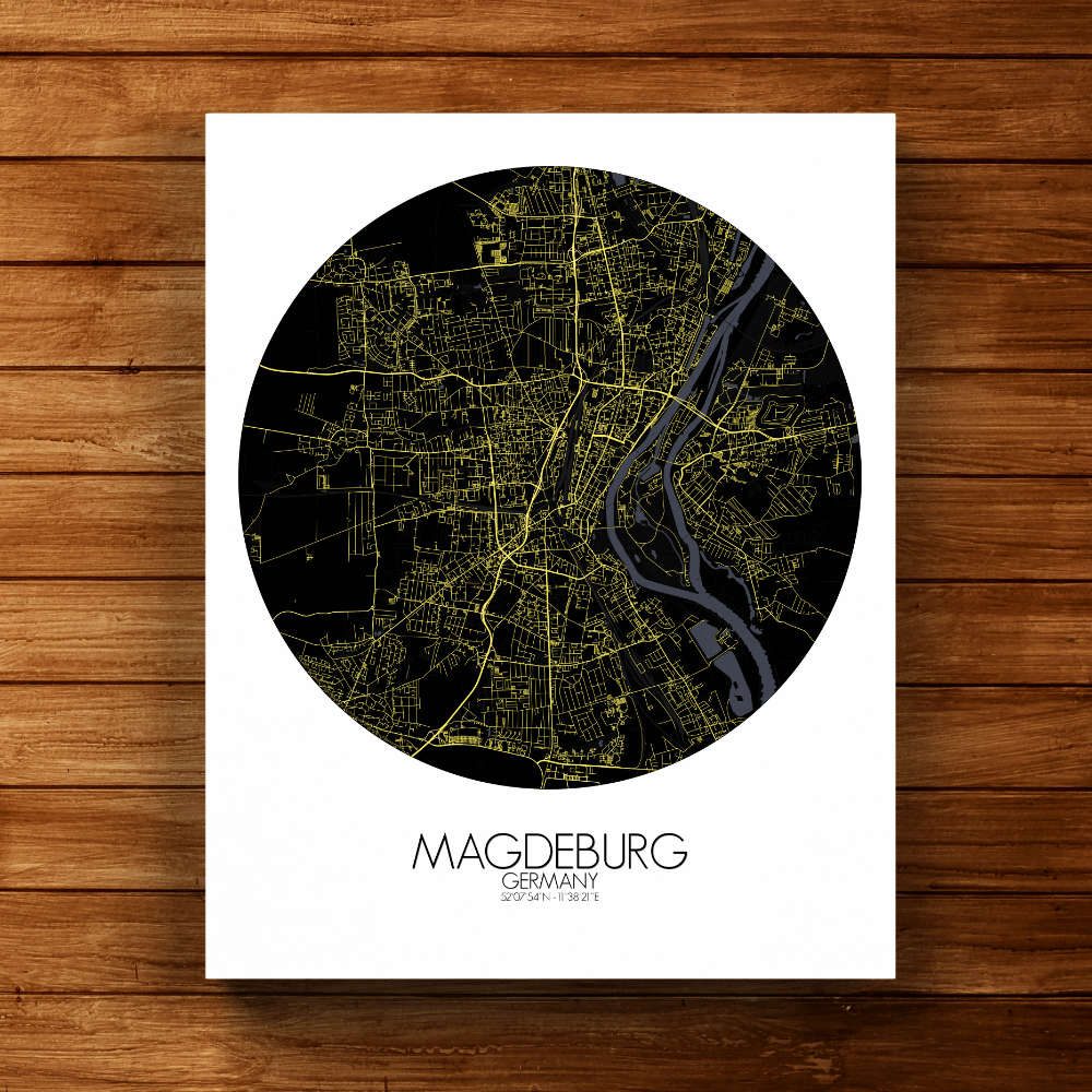 Mapospheres Magdeburg Night round shape design canvas city map