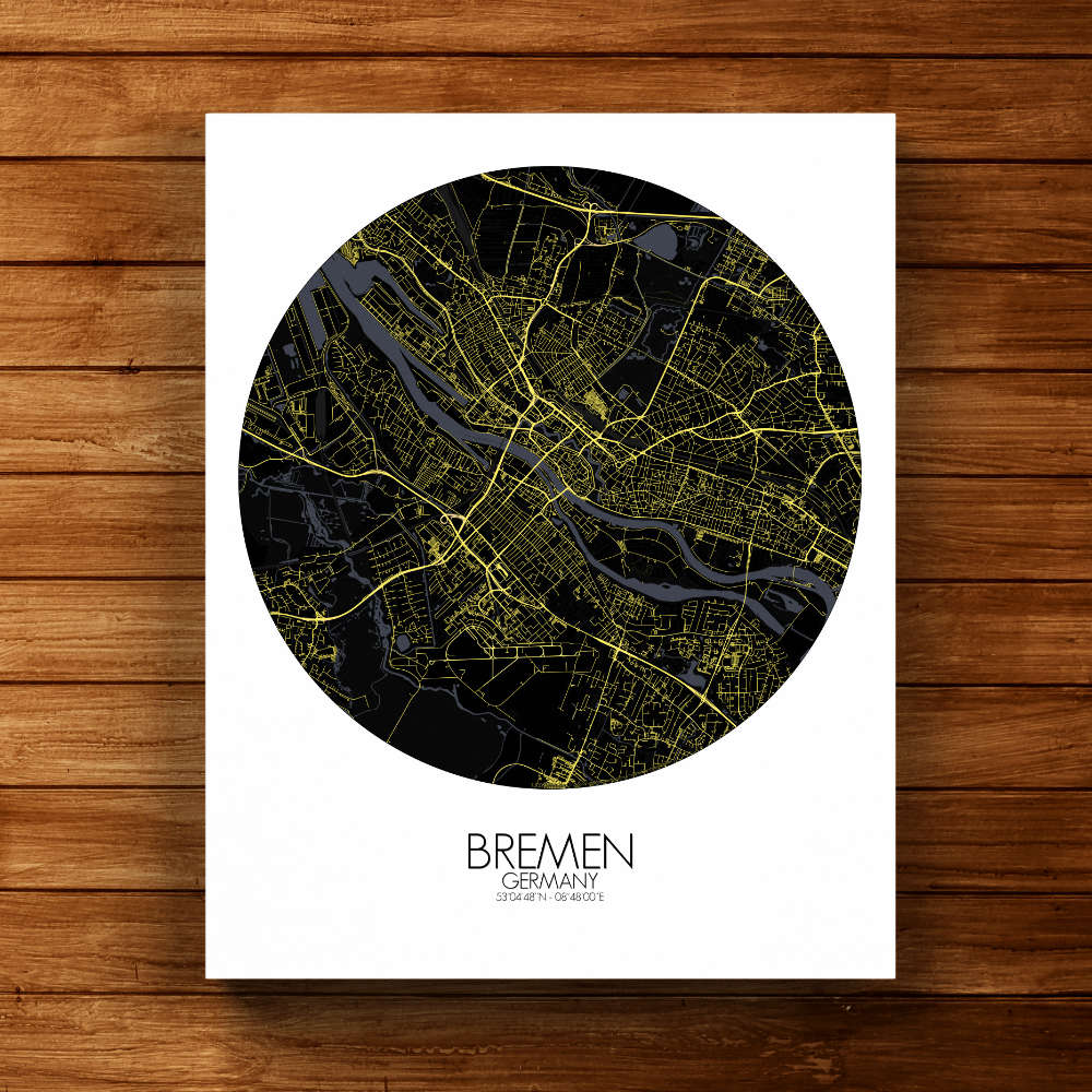 Mapospheres Bremen Night round shape design canvas city map