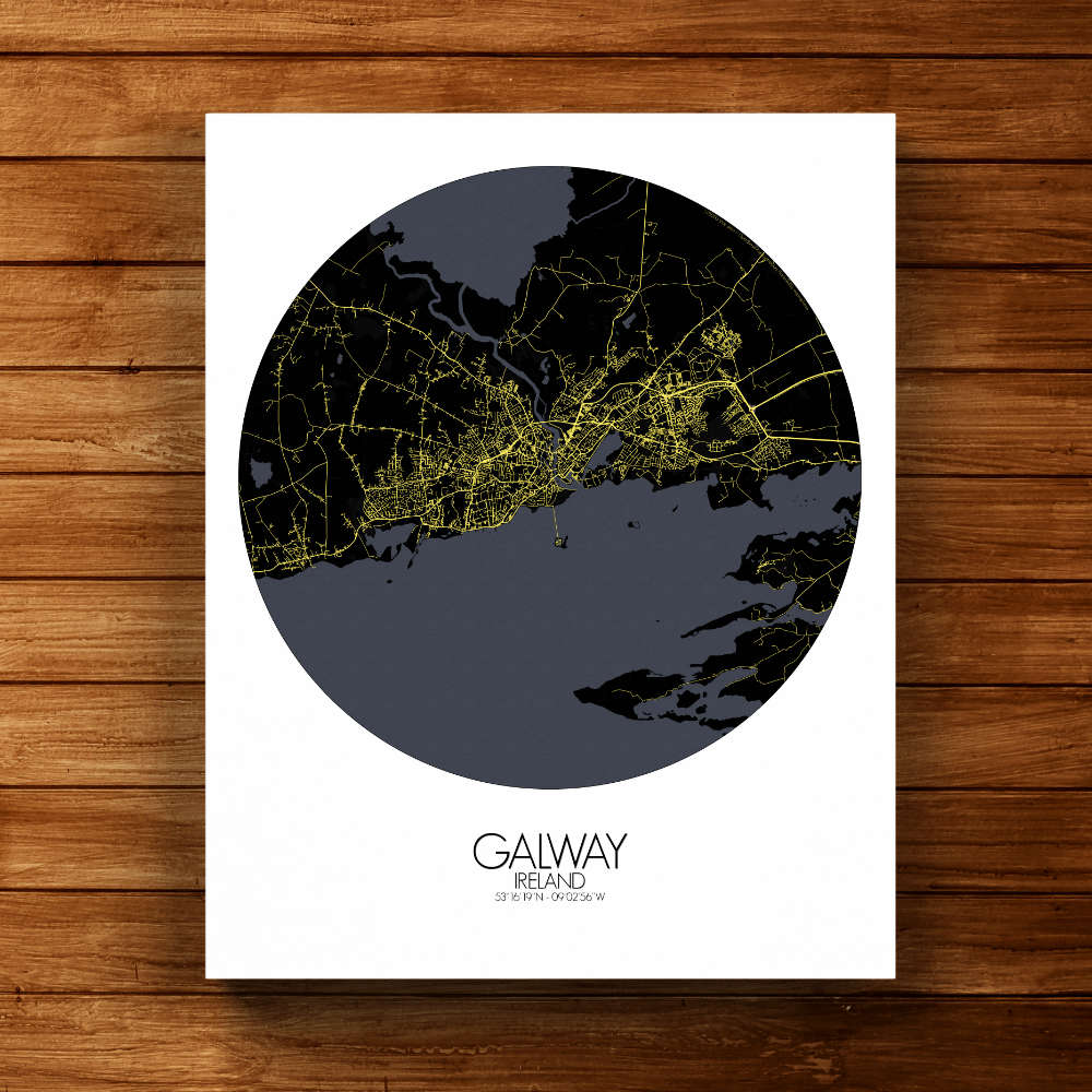 Mapospheres Galway Night round shape design canvas city map