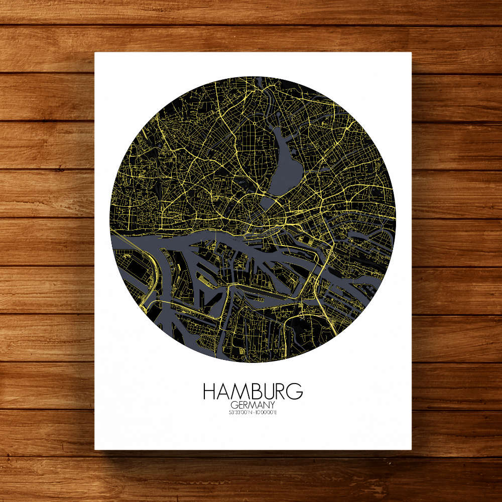 Mapospheres Hamburg Night round shape design canvas city map
