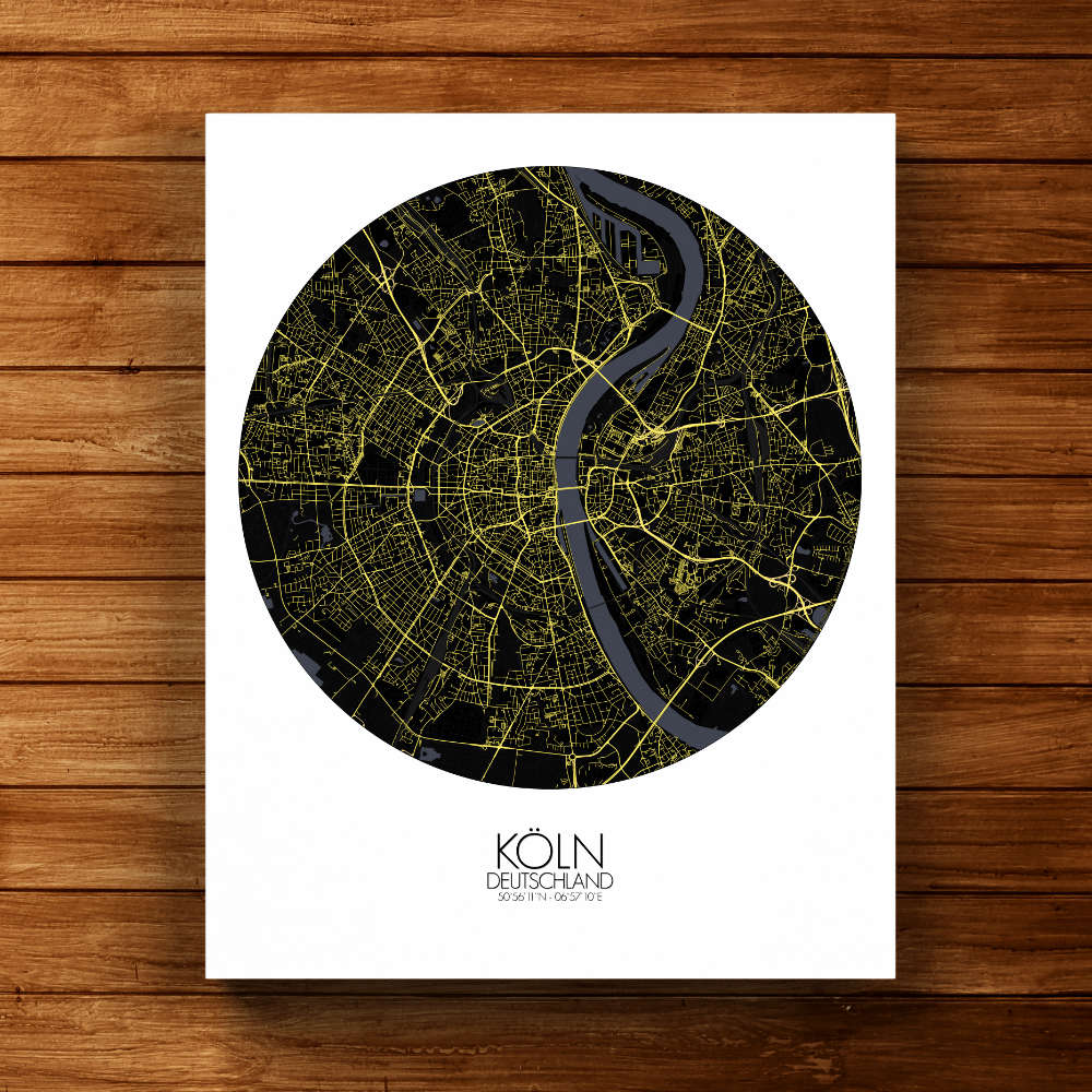 Mapospheres Cologne Night round shape design canvas city map