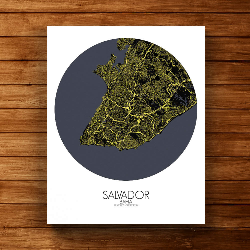 Mapospheres Salvador Night round shape design canvas city map