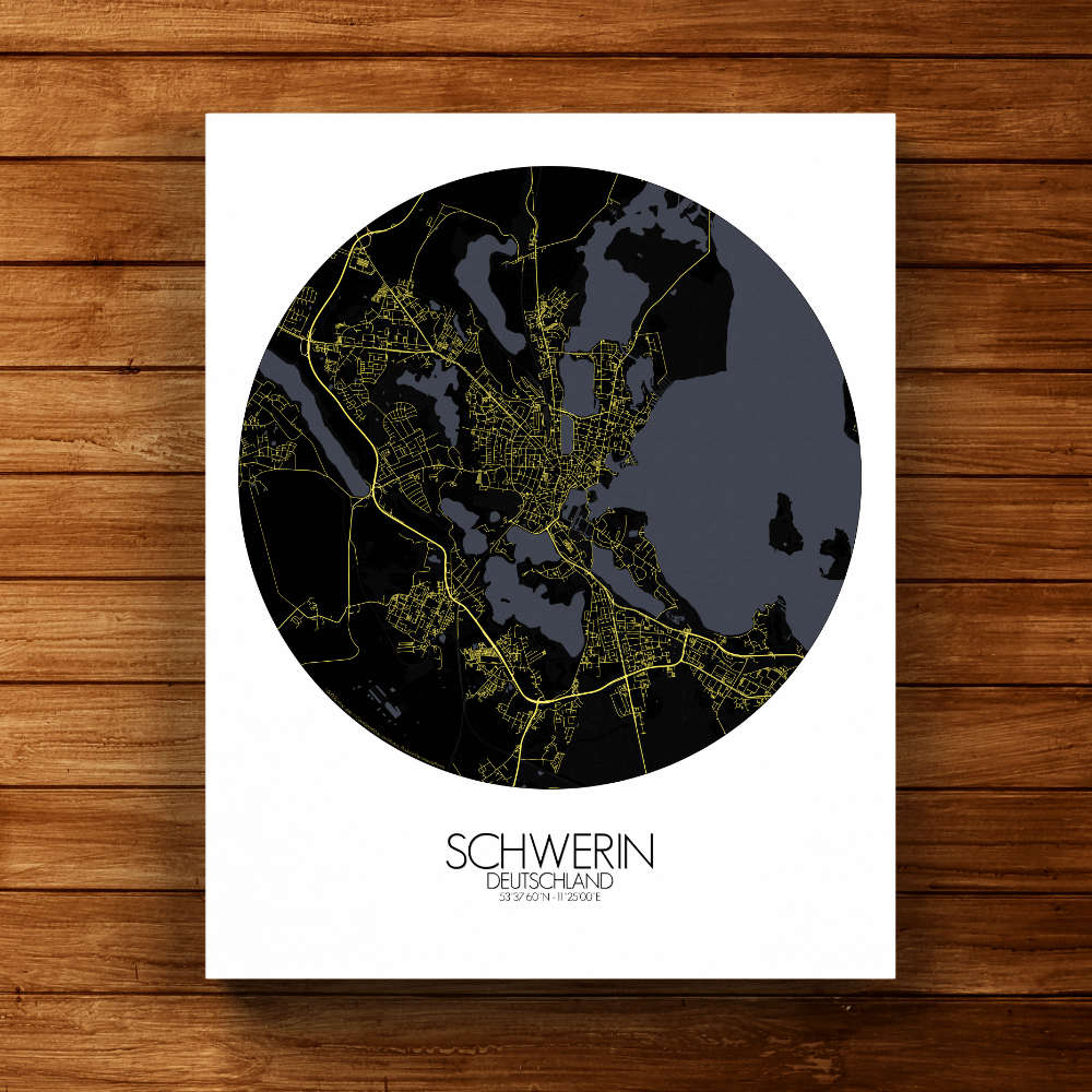Mapospheres Schwerin Night round shape design canvas city map