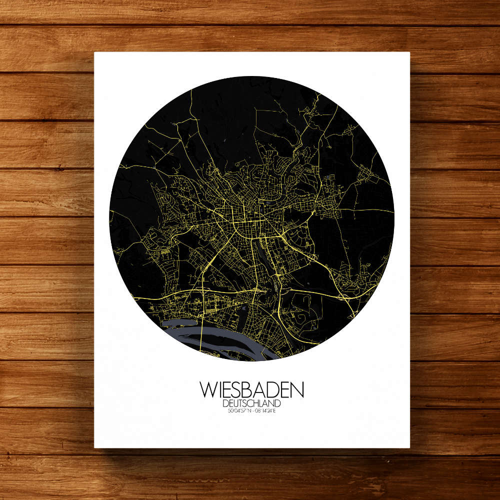 Mapospheres Wiesbaden Night round shape design canvas city map