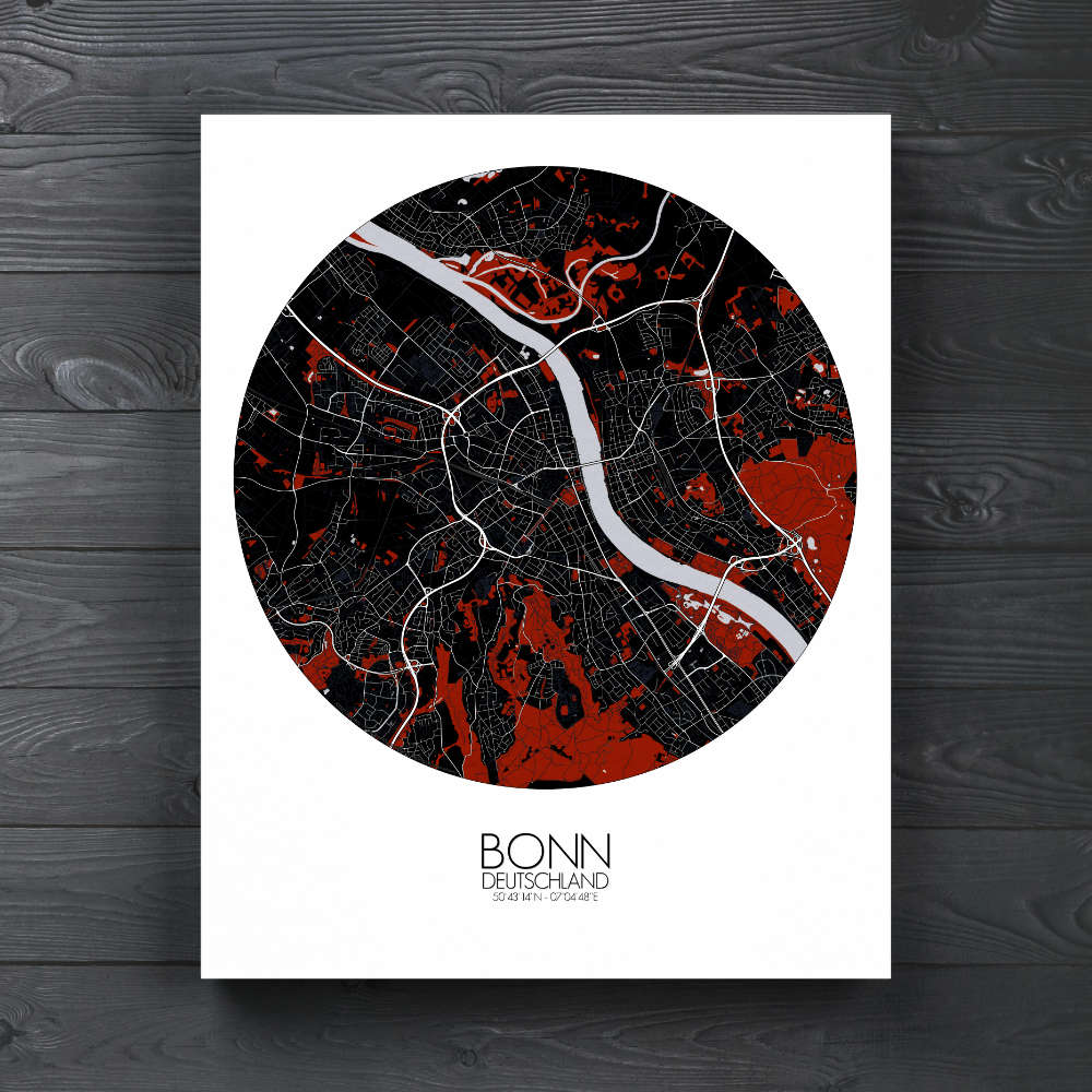 Mapospheres Bonn Red dark round shape design canvas city map