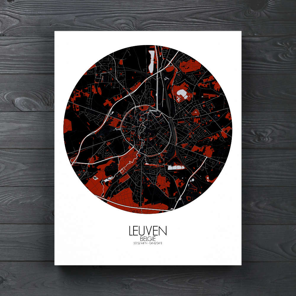 Mapospheres Leuven Red dark round shape design canvas city map