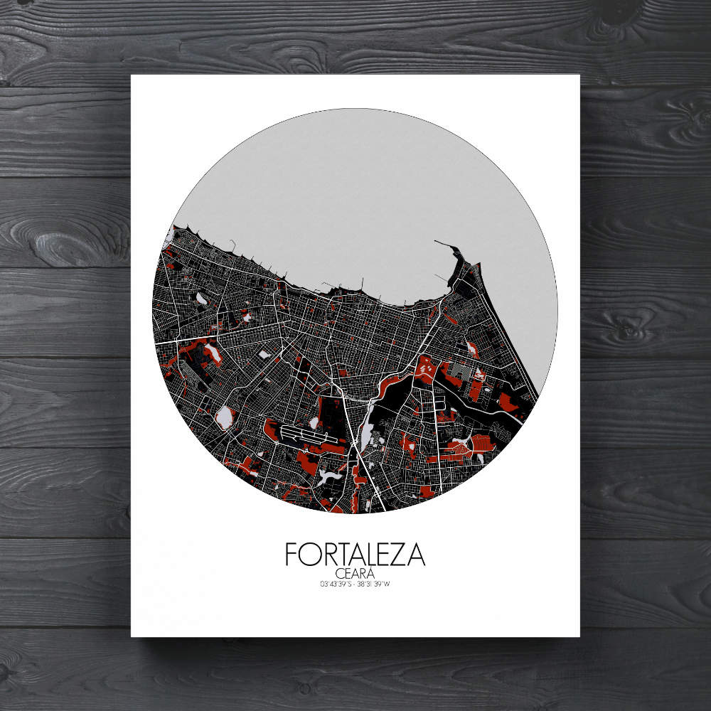 Mapospheres Fortaleza Red dark round shape design canvas city map