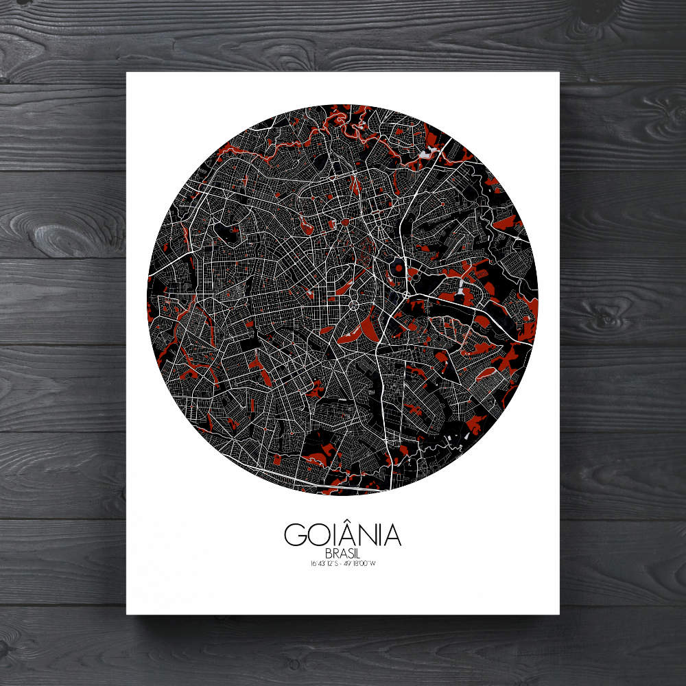 Mapospheres Goiania Red dark round shape design canvas city map