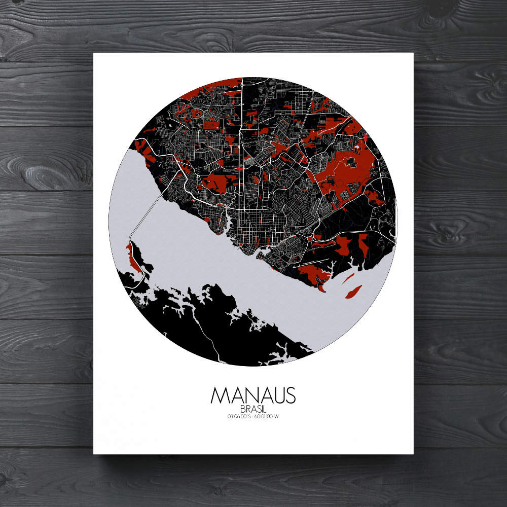 Mapospheres Manaus Red dark round shape design canvas city map