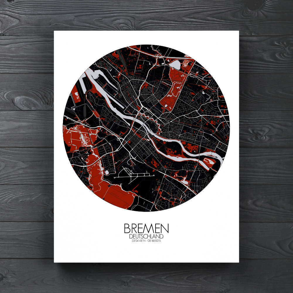 Mapospheres Bremen Red dark round shape design canvas city map