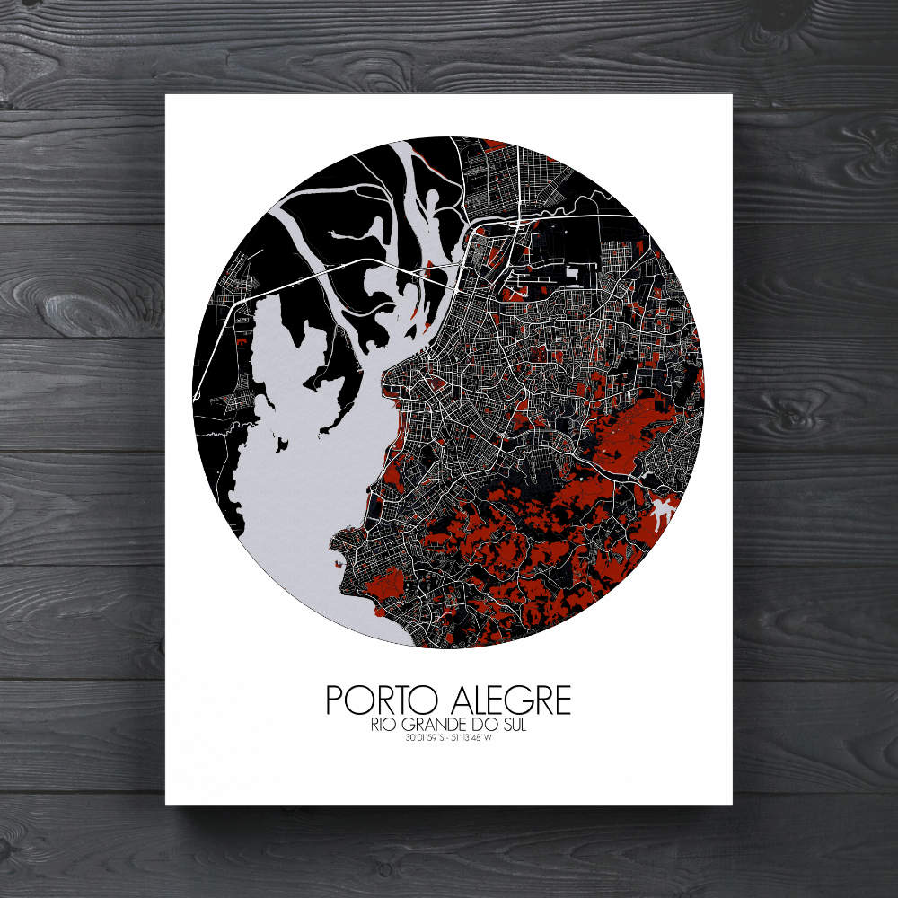 Mapospheres Porto Alegre Red dark round shape design canvas city map