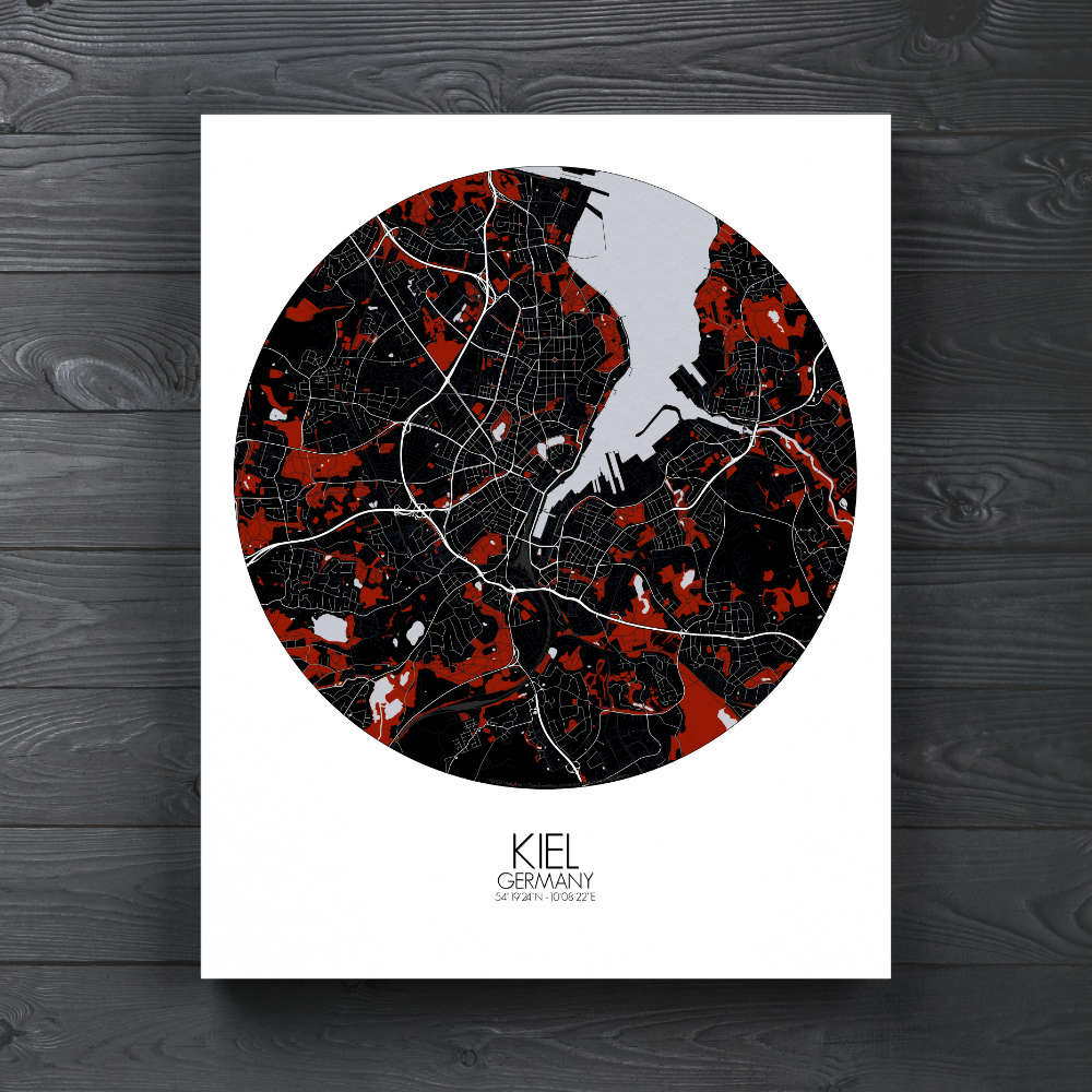 Mapospheres Kiel Red dark round shape design canvas city map