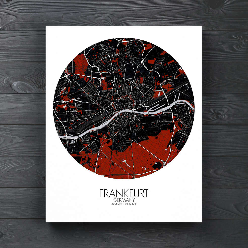 Mapospheres Frankfurt Red dark round shape design canvas city map