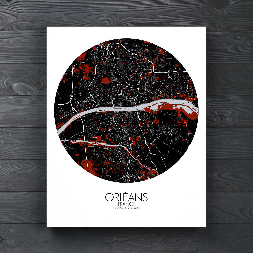 Mapospheres Orleans Red dark round shape design canvas city map